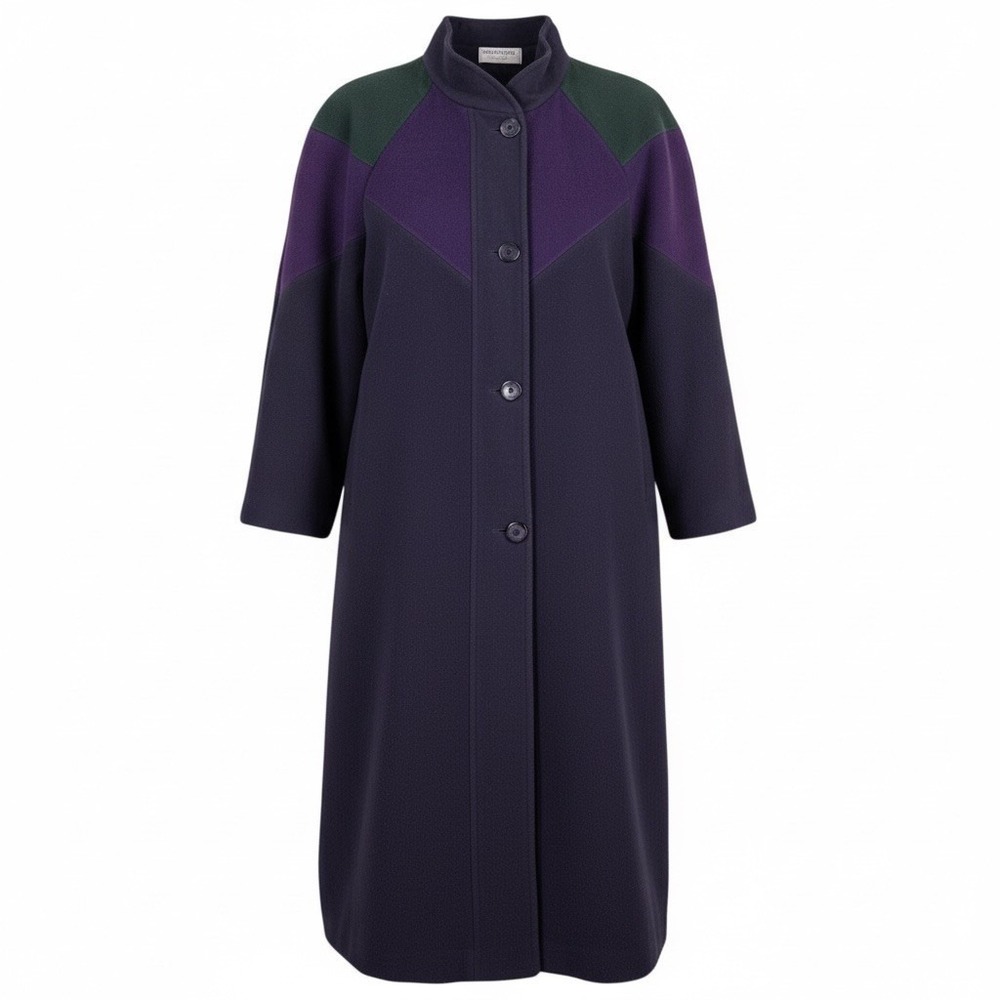 VTG Forecaster of Boston Wool Colorblock Coat Women 13/14 USA Purple Navy Green